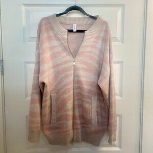 Varley Zip-Up Pink and Grey Sweater in Natural Fibers